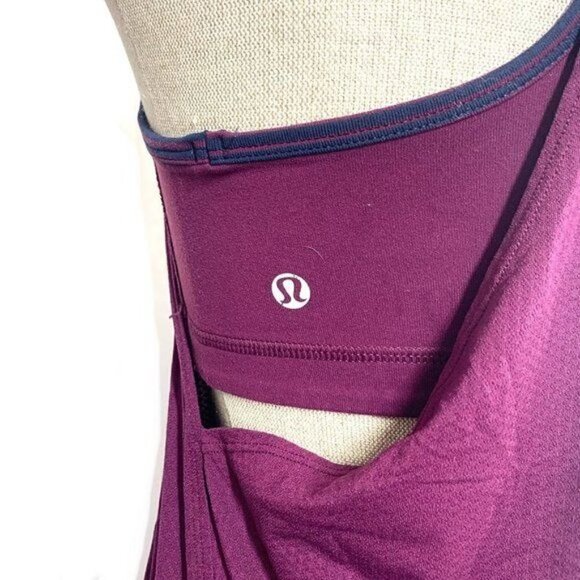Lululemon No Limits Yoga Tank & Shelf Bra Plum/Hyper Stripe Plum Size 4/XXS - Picture 7 of 8